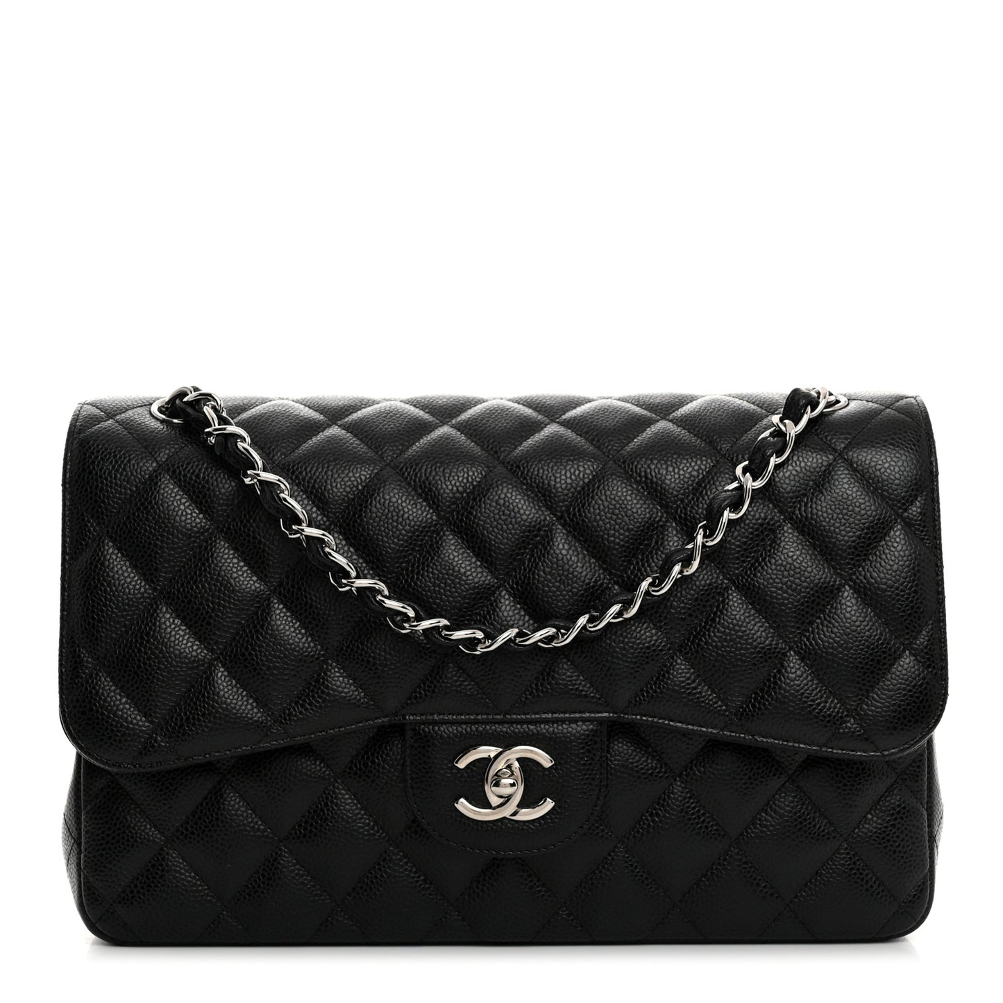Caviar Quilted Jumbo Double Flap Black