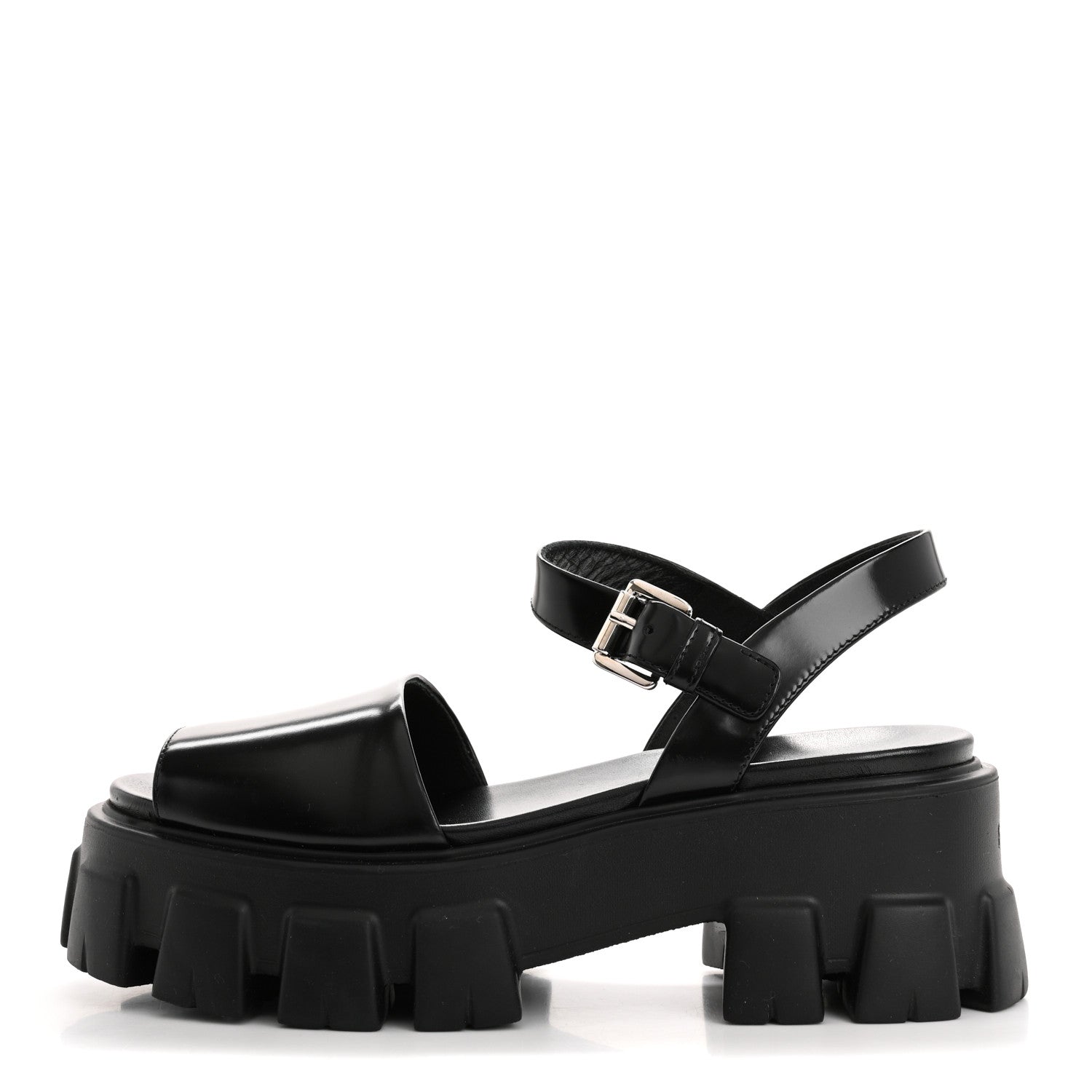 Prada Spazzolato Monolith 55mm Sandals 37 Black 1 of 9