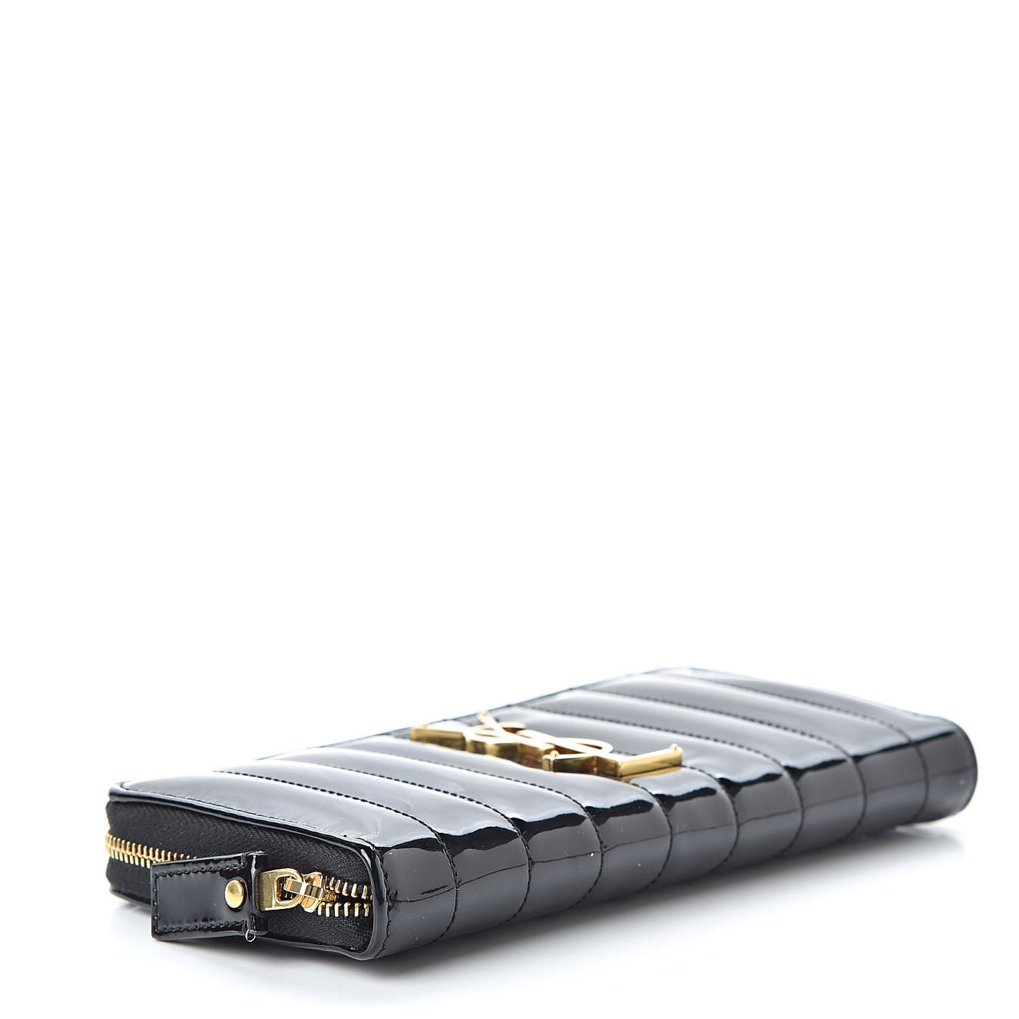 Patent Calfskin Matelasse Monogram Vicky Zip Around Wallet Black