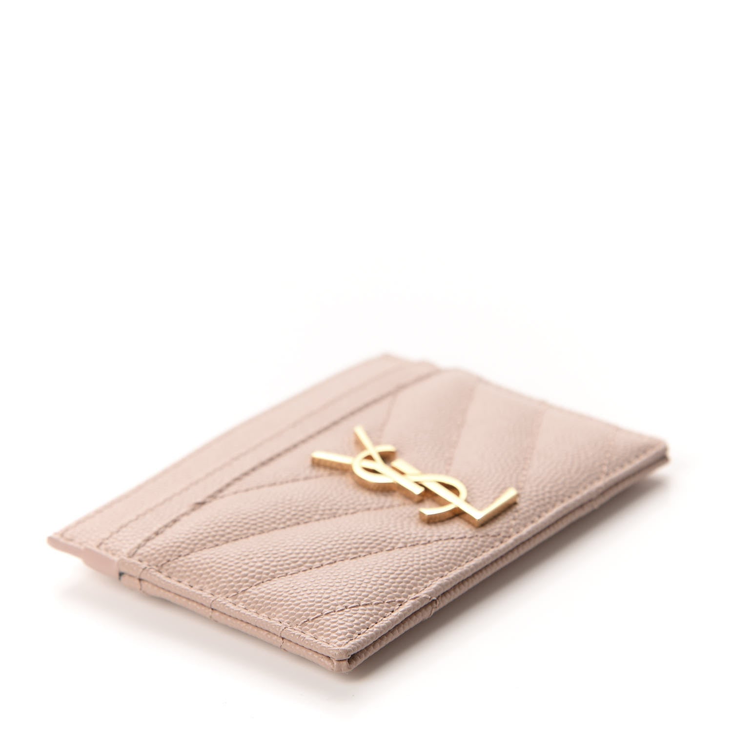 Saint Laurent Grain De Poudre Matelasse Chevron Monogram Credit Card Case Pale Blush 4 of 8