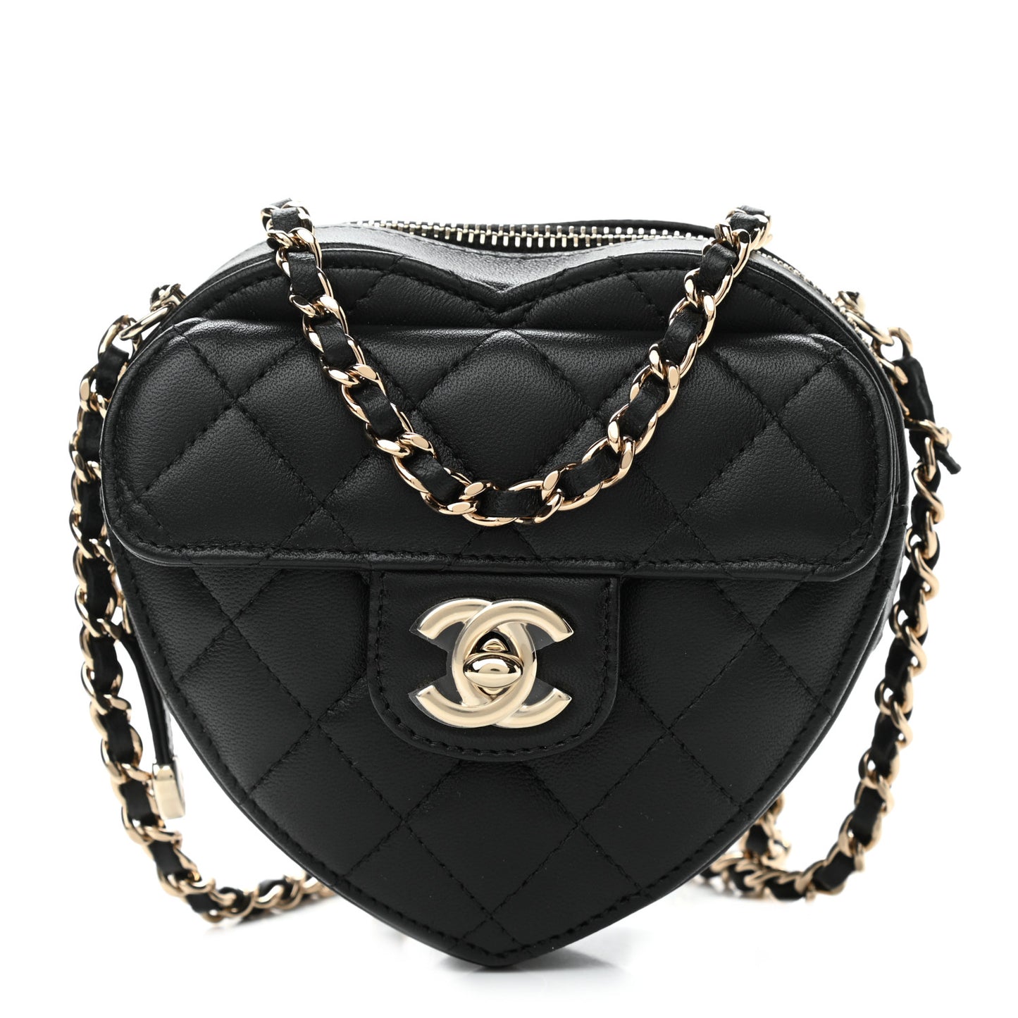 Lambskin Quilted CC In Love Heart Clutch With Chain Black