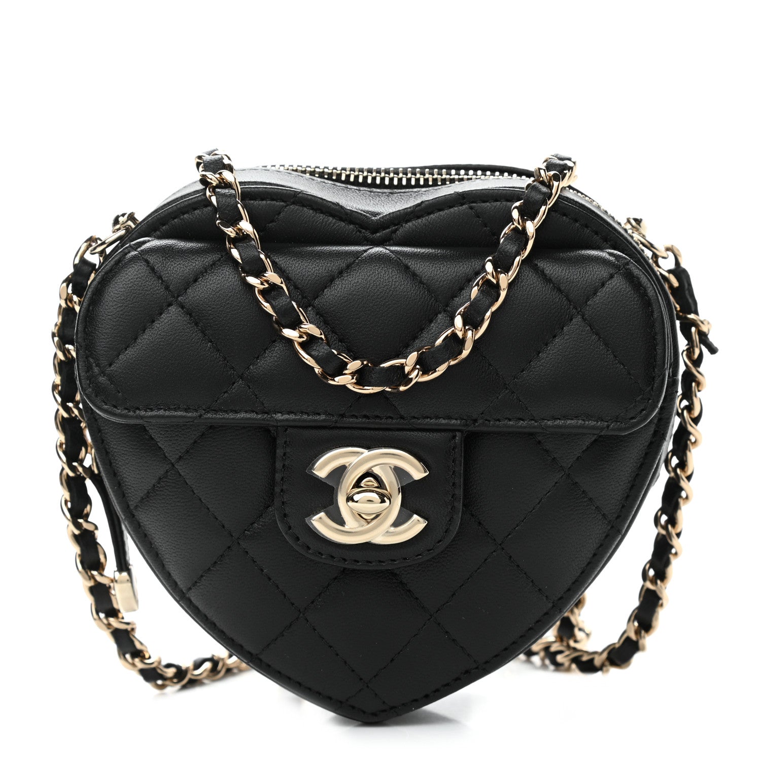 Chanel Lambskin Quilted CC In Love Heart Clutch With Chain Black 1 of 9
