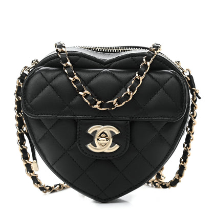 Chanel Lambskin Quilted CC In Love Heart Clutch With Chain Black 1 of 9