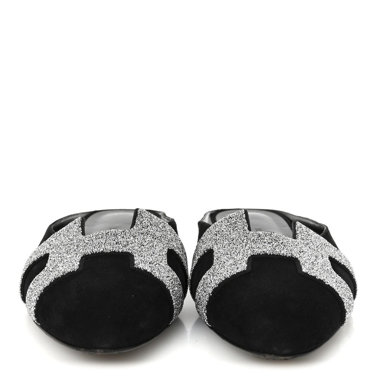 Hermes Suede Goatskin Crystal Roxane Mules 40 Gris Argente Black 3 of 9