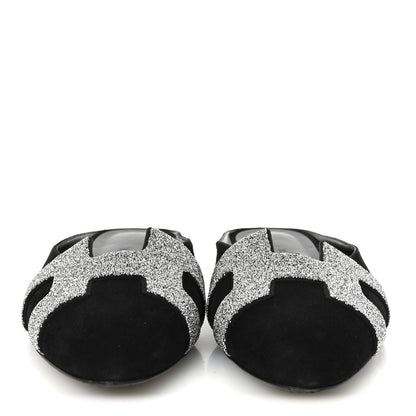 Hermes Suede Goatskin Crystal Roxane Mules 40 Gris Argente Black 3 of 9