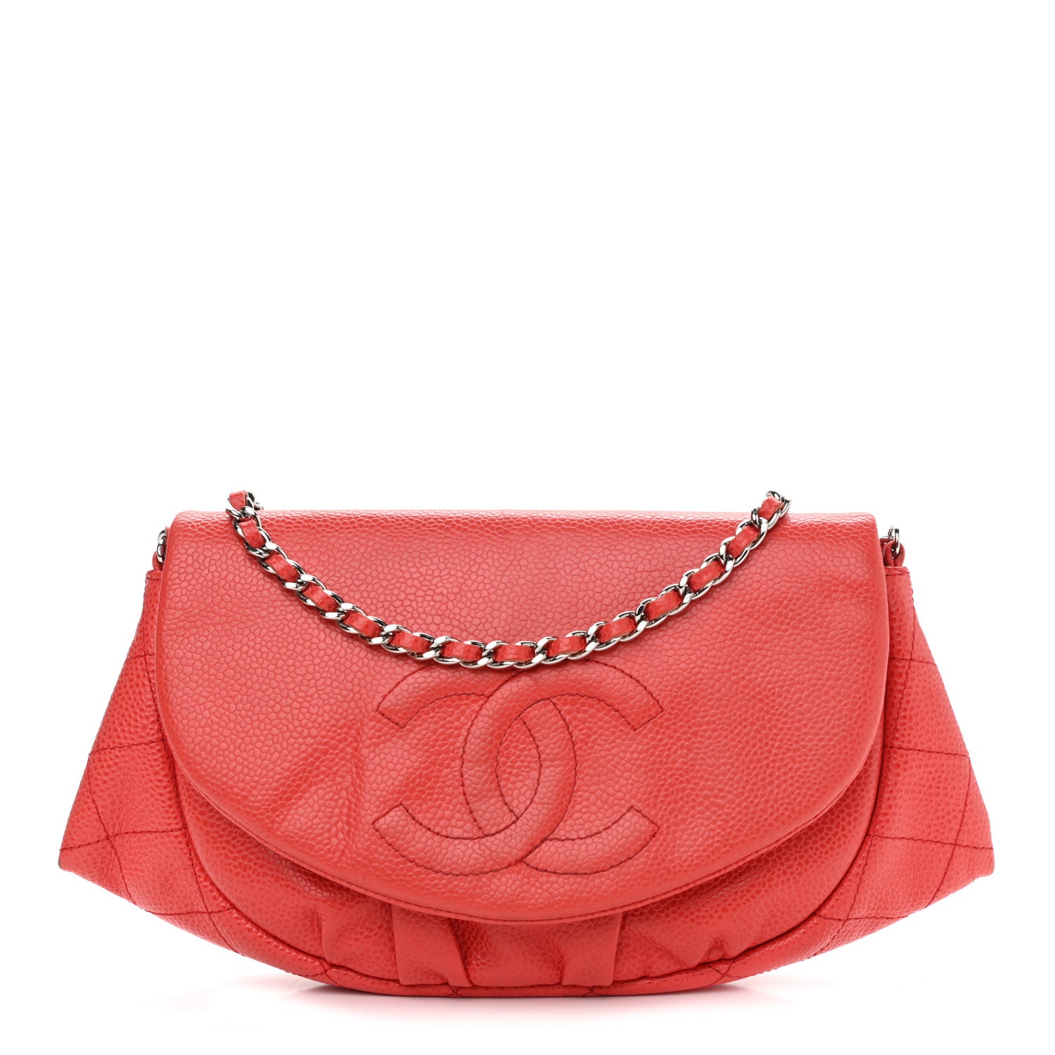 Chanel Caviar Half Moon Wallet On Chain WOC Red 1 of 13