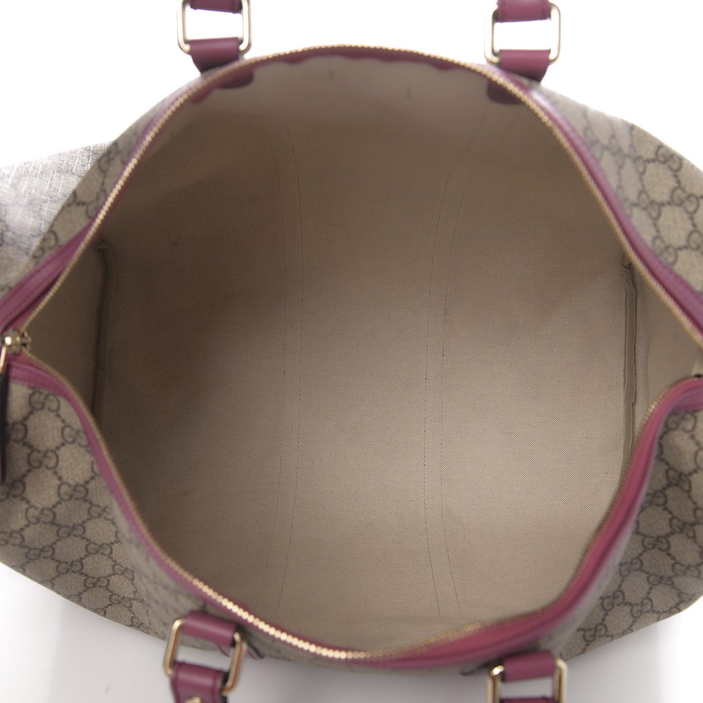 GG Supreme Monogram Selleria Calfskin Medium Carry On Duffle Bag Beige Ebony Peonia Flower