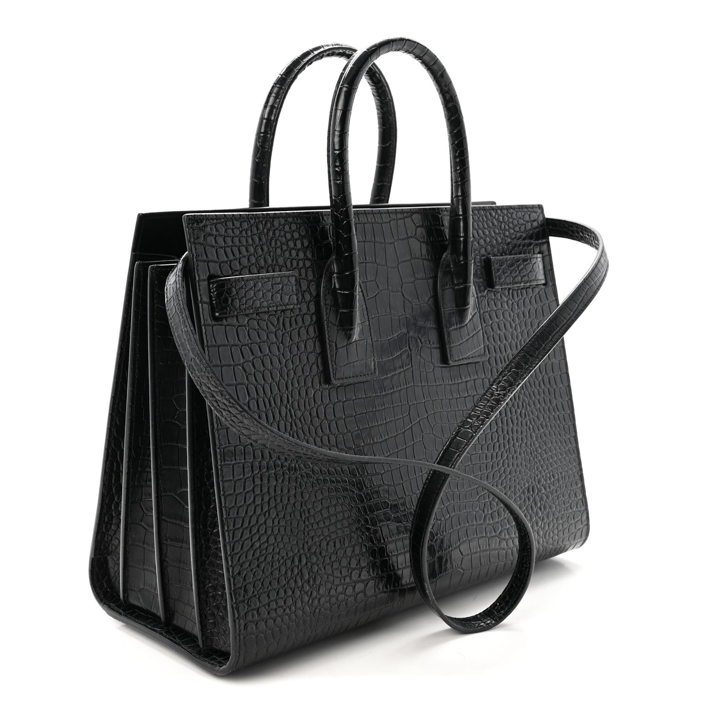 Calfskin Crocodile Embossed Small Sac de Jour Black