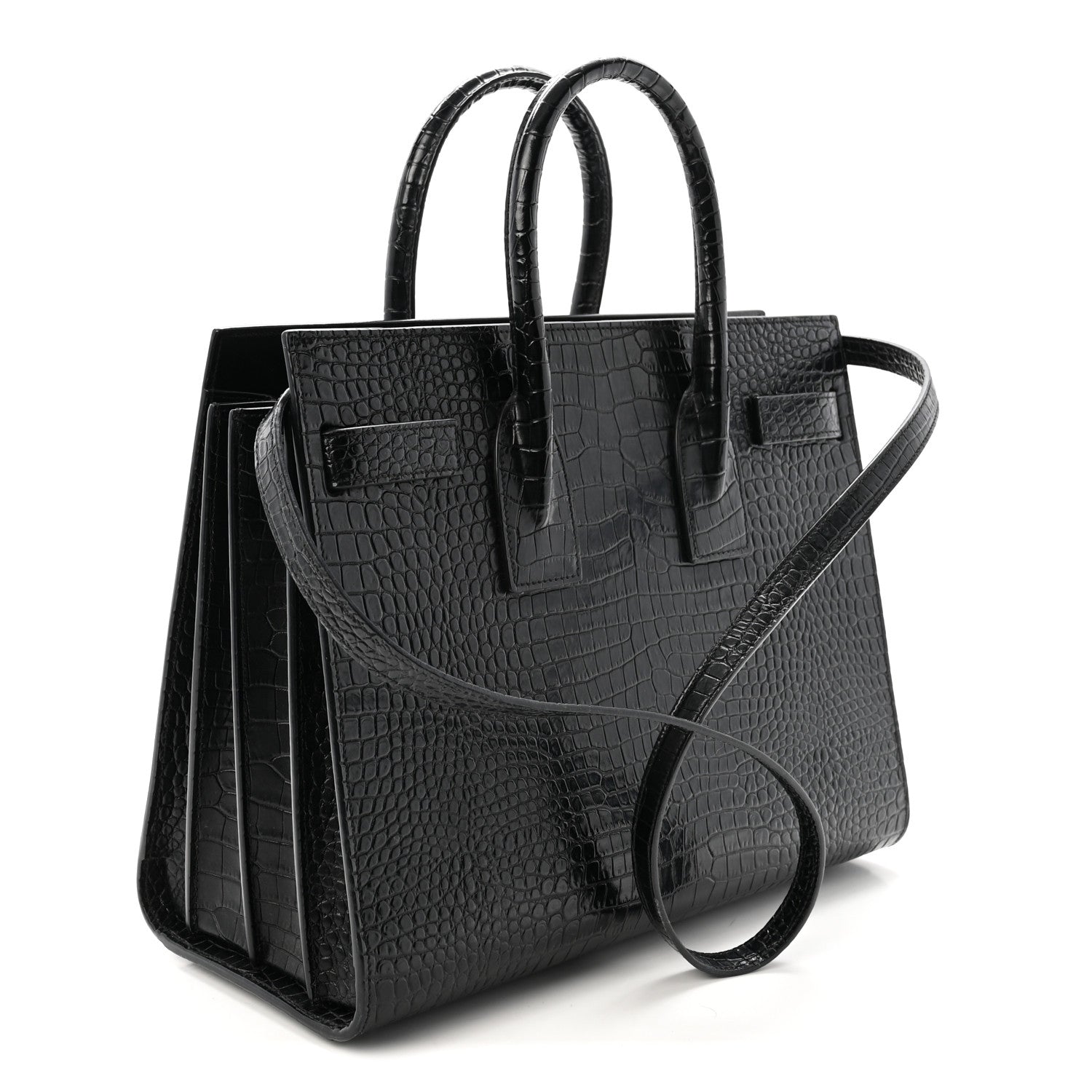 Saint Laurent Calfskin Crocodile Embossed Small Sac de Jour Black 3 of 10