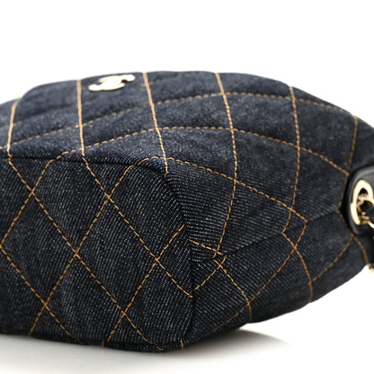 Chanel Denim Quilted Hobo Clutch With Chain Dark Blue Orange 9 of 10