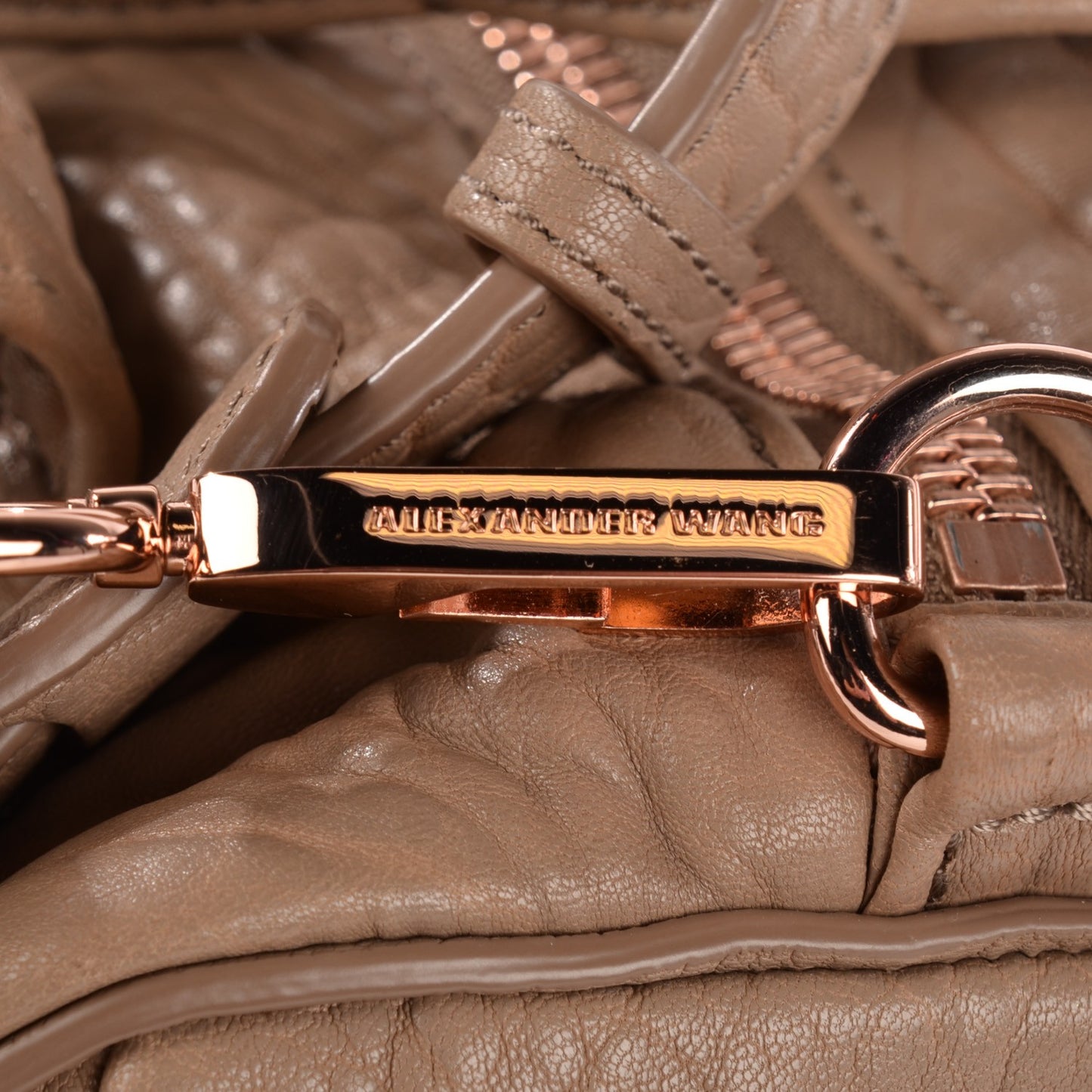 Pebbled Lambskin Rocco Latte Rose Gold Hardware