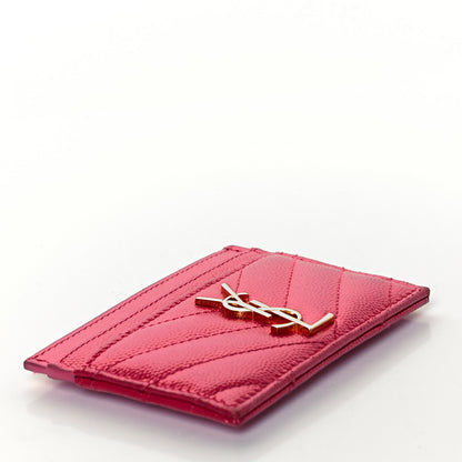 Saint Laurent Grain De Poudre Matelasse Chevron Monogram Credit Card Case Bubblegum 4 of 6