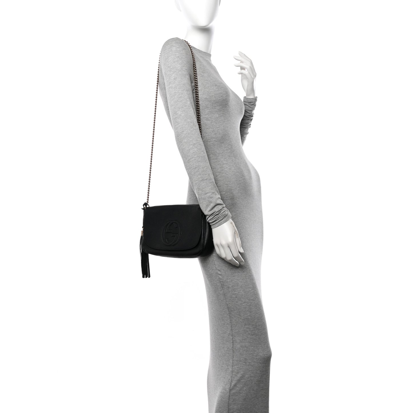 Pebbled Calfskin Medium Soho Flap Crossbody Black