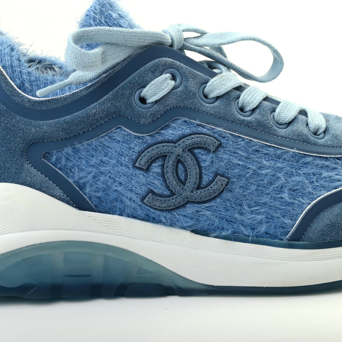 Suede Calfskin Stretch Fabric CC Sneakers 37 Light Blue