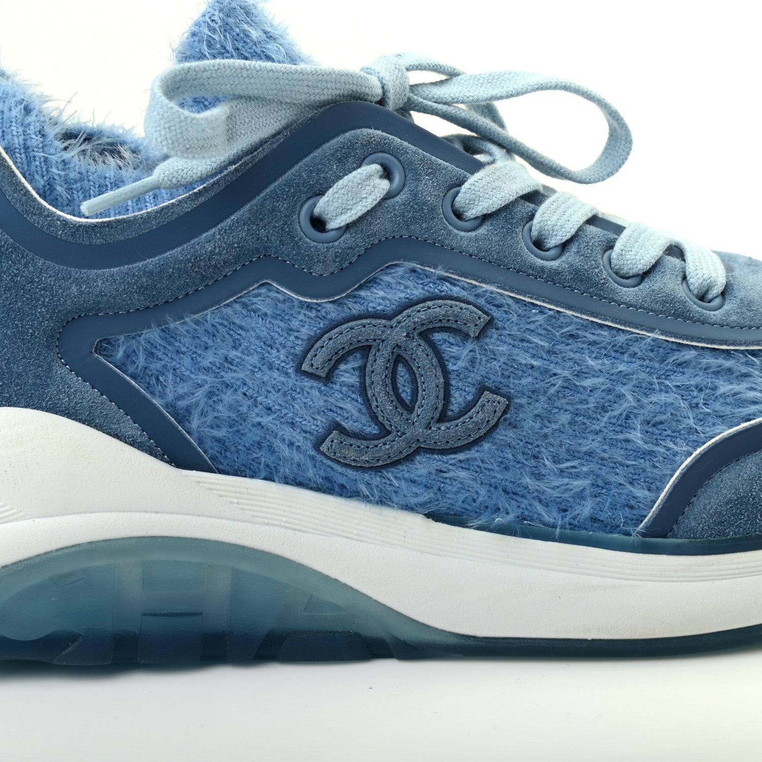 Chanel Suede Calfskin Stretch Fabric CC Sneakers 37 Light Blue 10 of 11