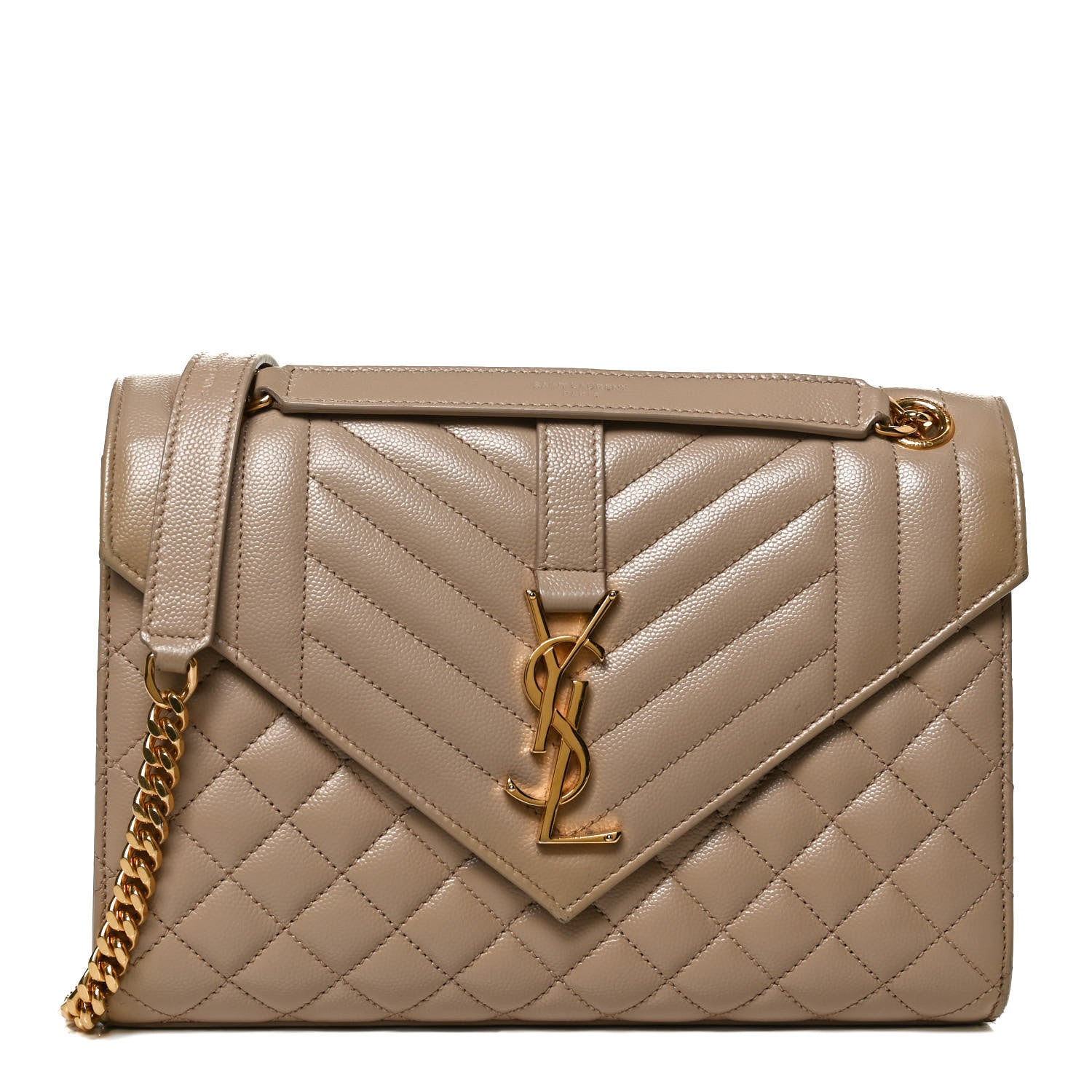 Saint Laurent Grain De Poudre Textured Mixed Matelasse Medium Triquilt Monogram Satchel Dark Beige 1 of 11