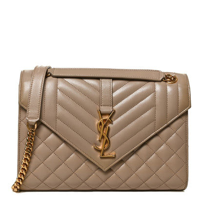 Saint Laurent Grain De Poudre Textured Mixed Matelasse Medium Triquilt Monogram Satchel Dark Beige 1 of 11