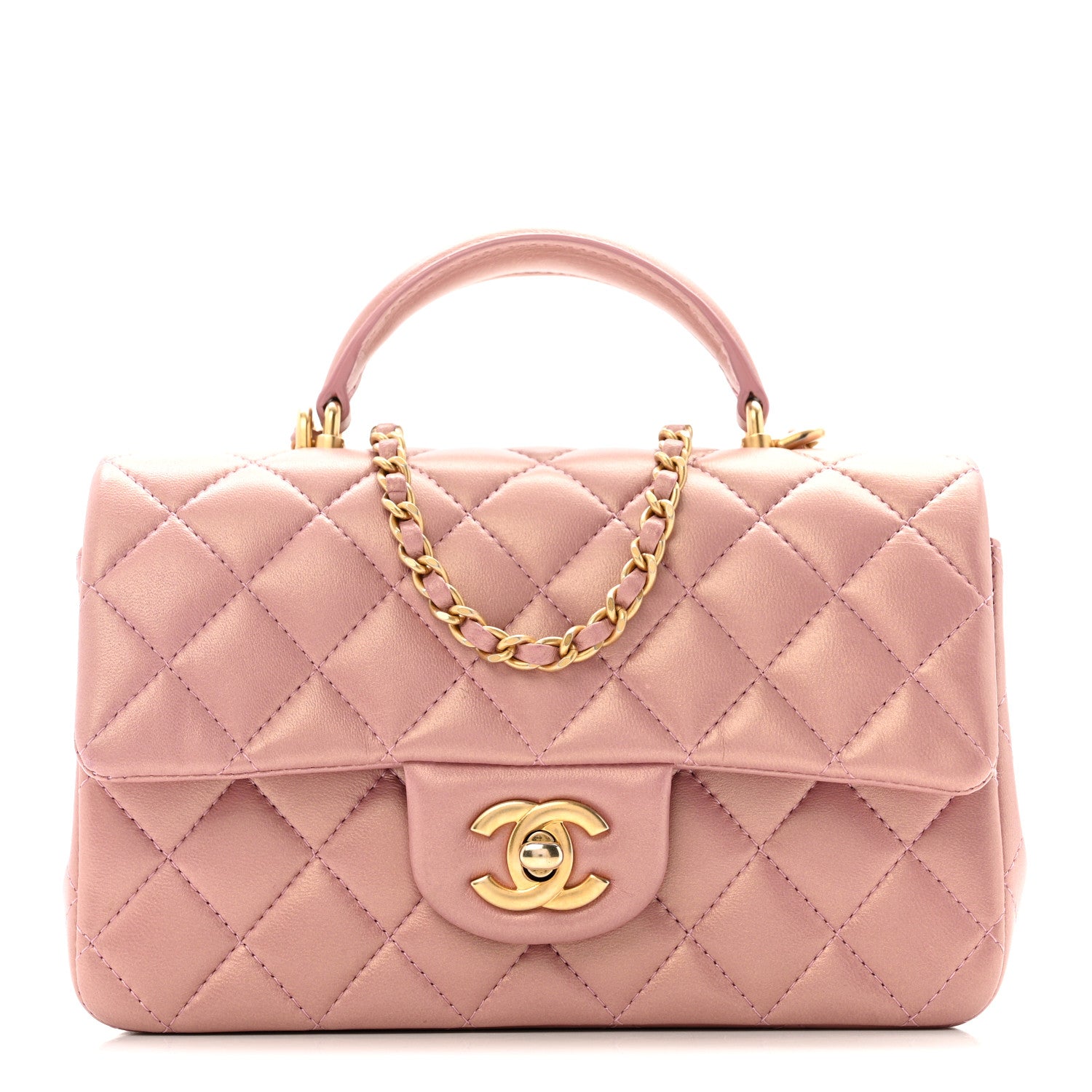 Chanel Iridescent Lambskin Quilted Mini Top Handle Rectangular Flap Pink 1 of 13
