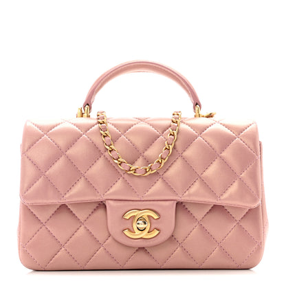 Chanel Iridescent Lambskin Quilted Mini Top Handle Rectangular Flap Pink 1 of 13