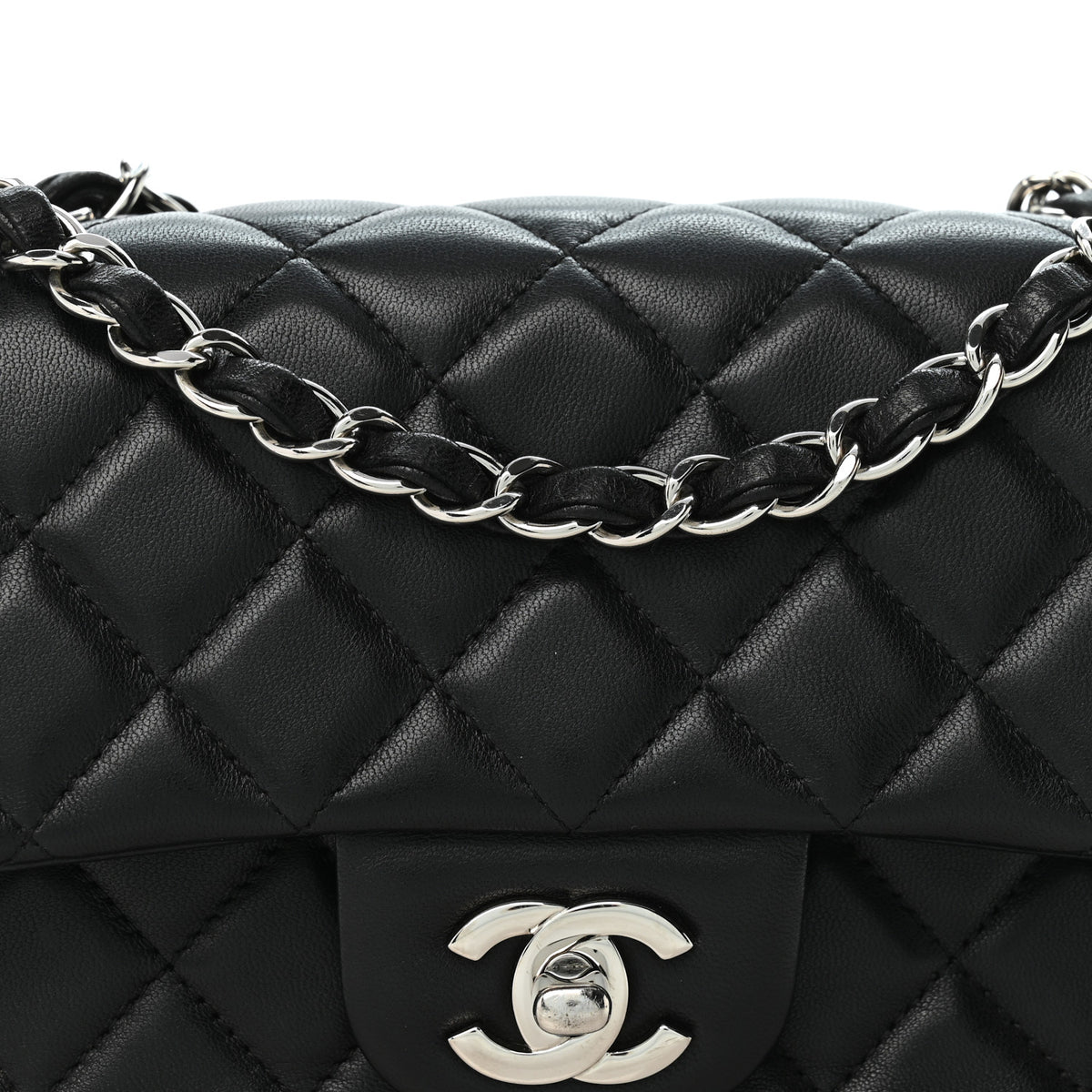 Lambskin Quilted Mini Rectangular Flap Black