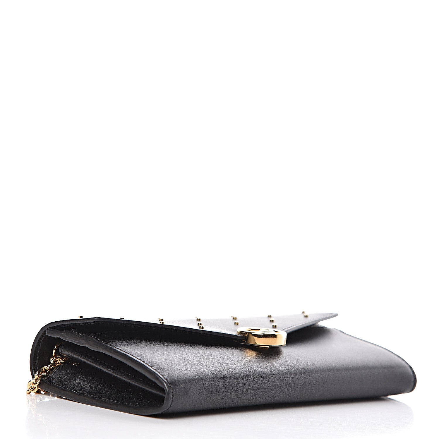 Fendi Vitello Liberty F is Studded Continental Envelope Wallet On Chain Black 4 of 10