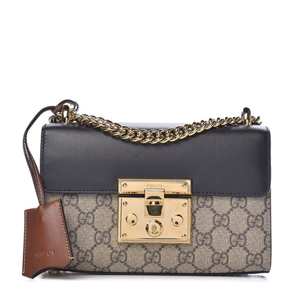 Gucci GG Supreme Monogram Calfskin Small Padlock Shoulder Bag Beige Black Cuir 1 of 13