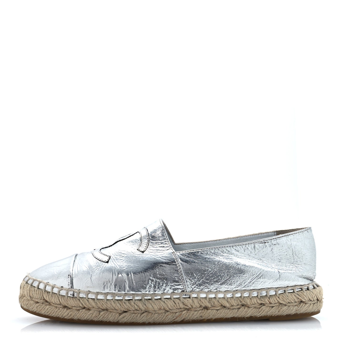 Laminated Goatskin CC Espadrilles 38 Silver