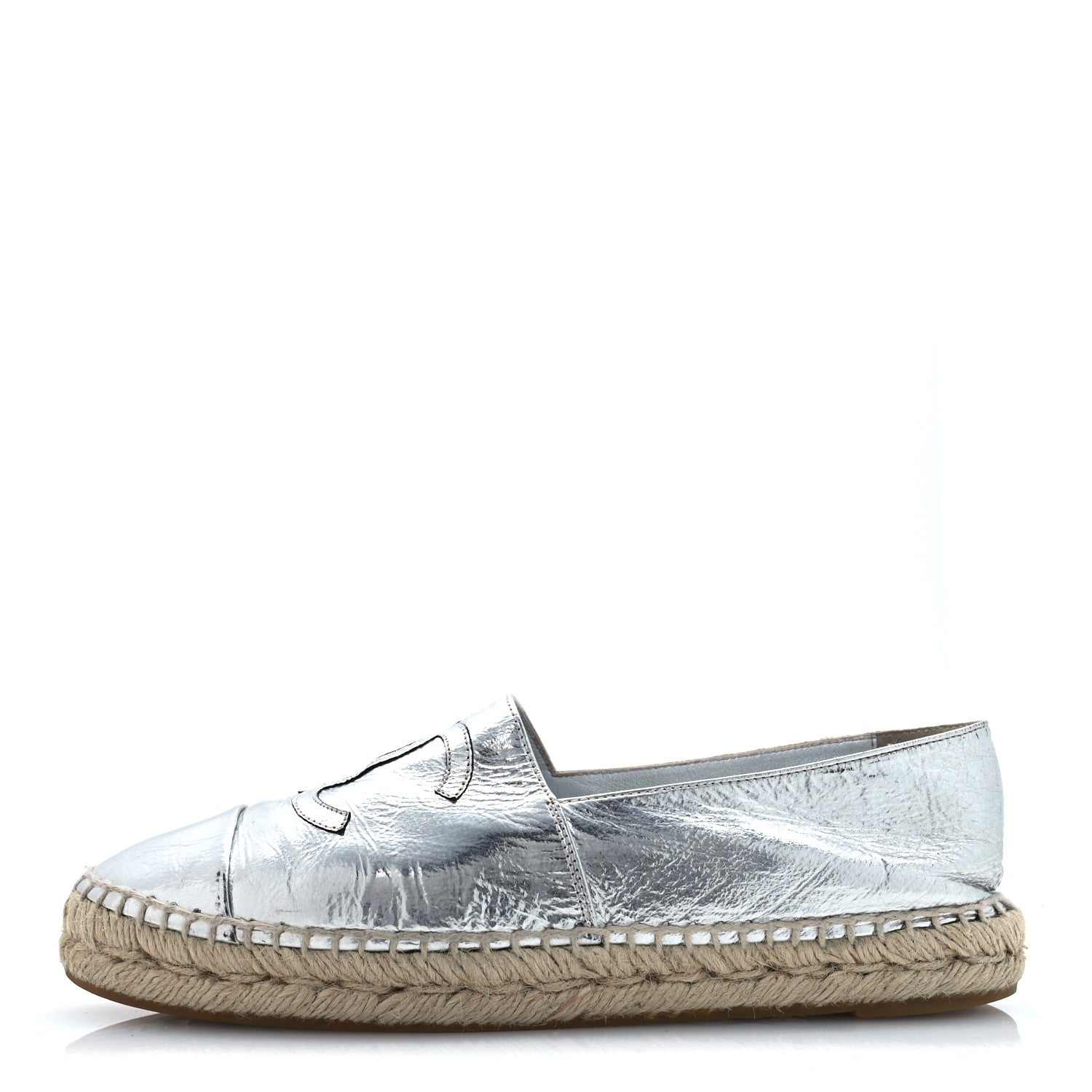 Chanel Laminated Goatskin CC Espadrilles 38 Silver 1 of 13