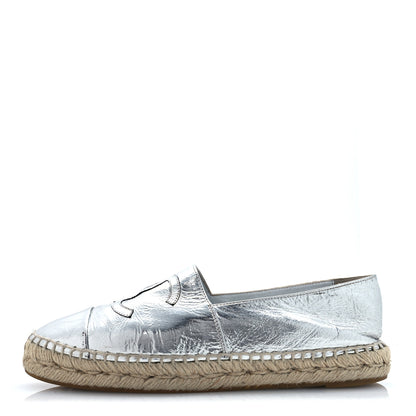 Chanel Laminated Goatskin CC Espadrilles 38 Silver 1 of 13