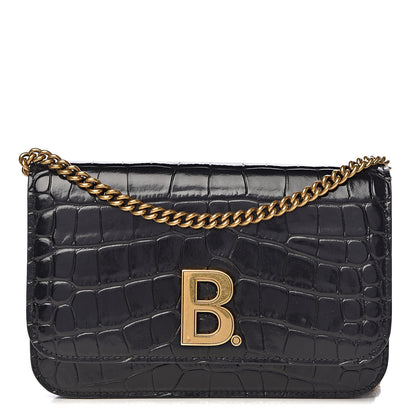 Balenciaga Crocodile Embossed Patent B Wallet On Chain Black 1 of 11