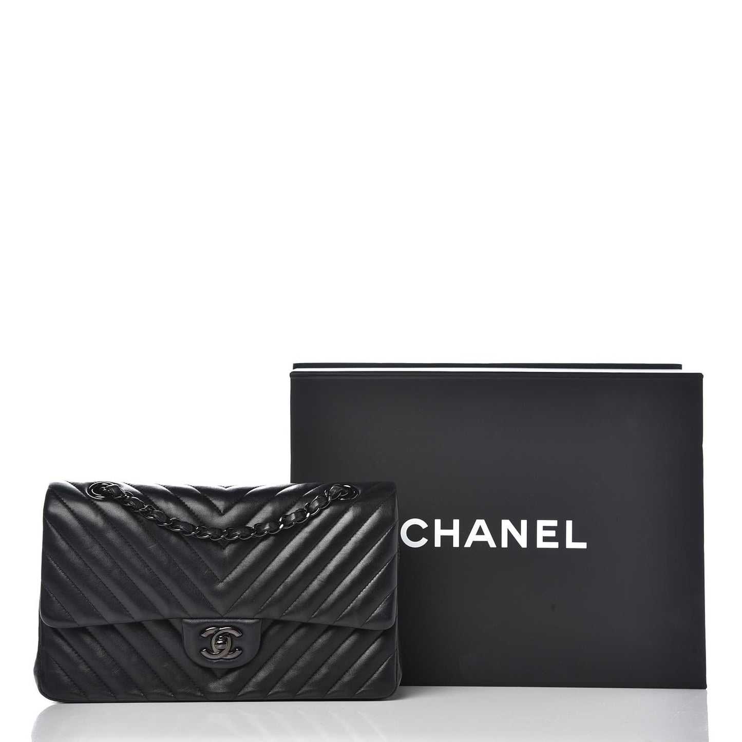 Lambskin Chevron Quilted Medium Double Flap So Black