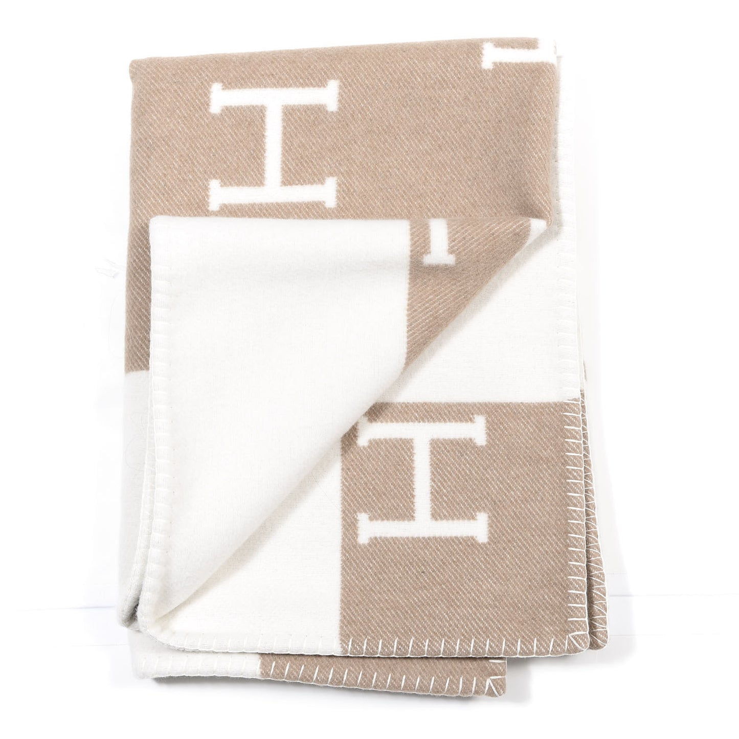 Wool Cashmere Avalon Baby Blanket Noisette Moyen White