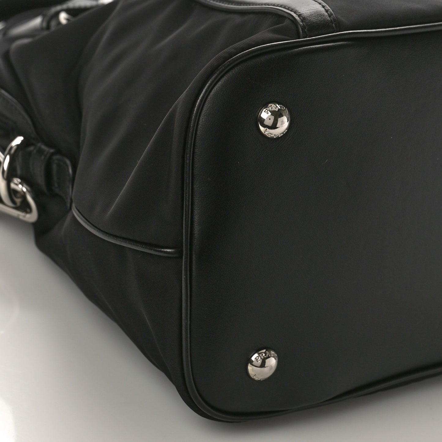 Tessuto Nylon Calfskin Dome Satchel Black
