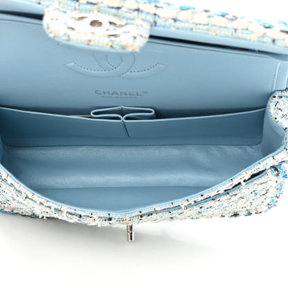 Chanel Tweed Quilted Medium Double Flap Blue White 5 of 15