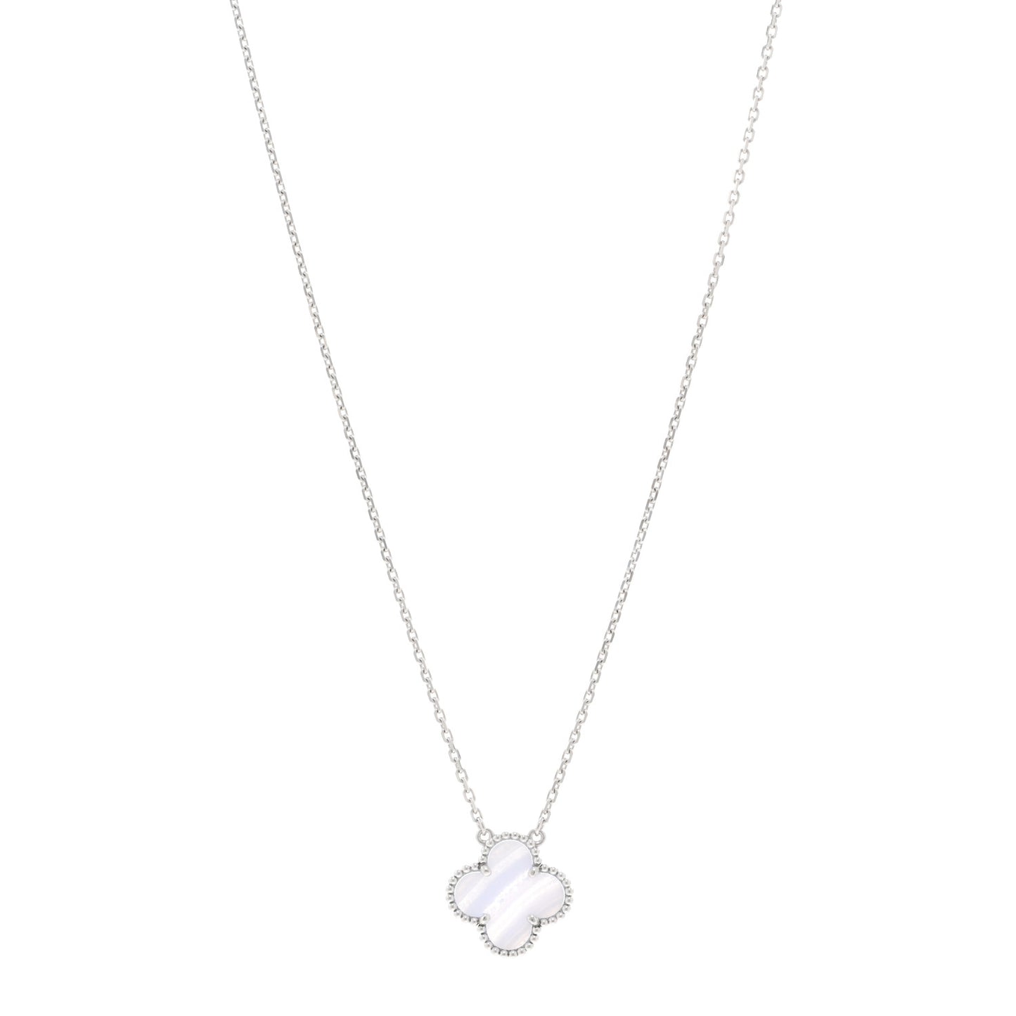 18k White Gold Chalcedony Vintage Alhambra Pendant Necklace