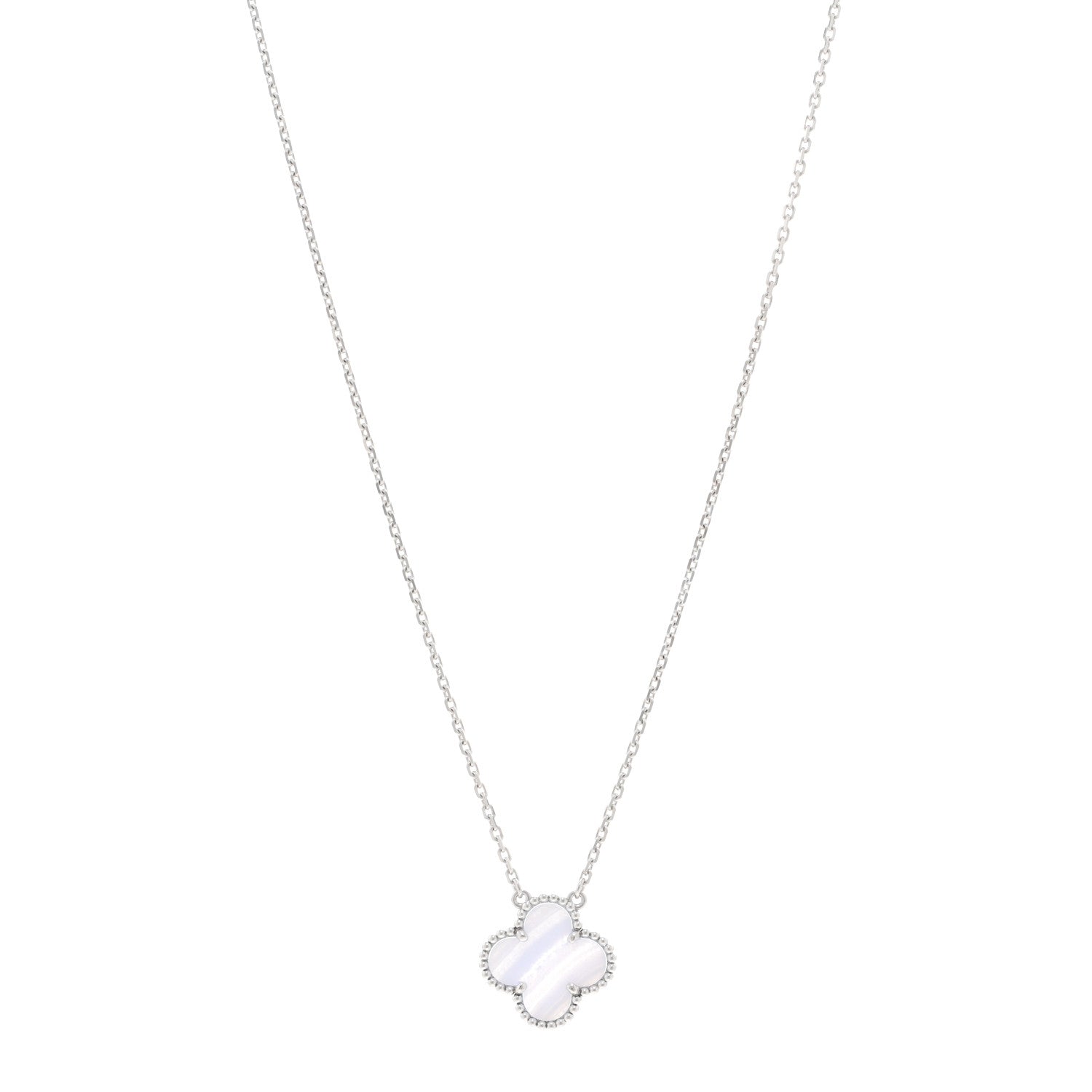 Van Cleef & Arpels 18k White Gold Chalcedony Vintage Alhambra Pendant Necklace 1 of 5