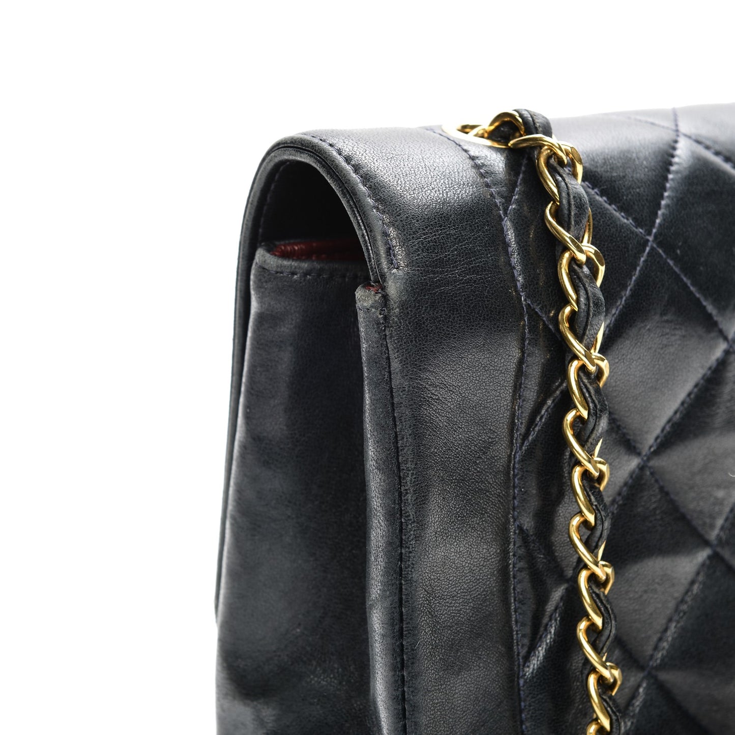 Lambskin Quilted Medium Single Flap Navy Blue