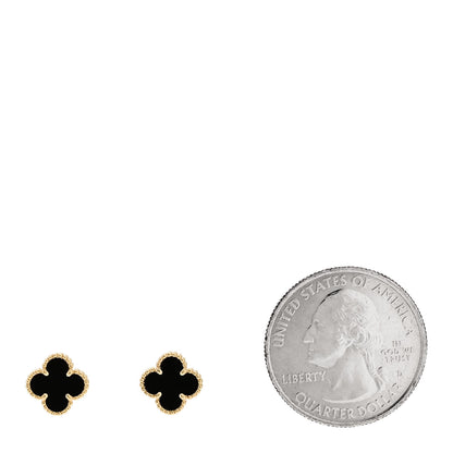 Van Cleef & Arpels 18K Yellow Gold Black Onyx Sweet Alhambra Earrings 2 of 5