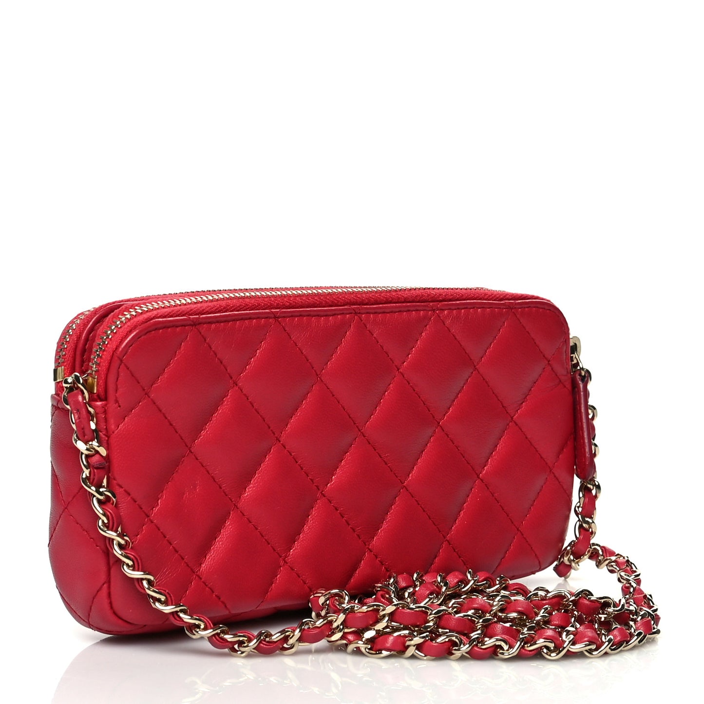 Lambskin Quilted Small Clutch With Chain Red