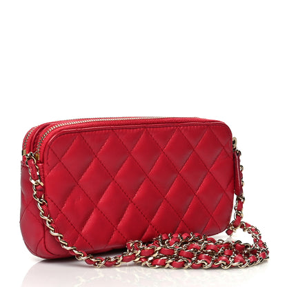 Chanel Lambskin Quilted Small Clutch With Chain Red 2 of 10