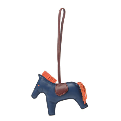 Hermes Milo Lambskin Grigri Rodeo Horse Bag Charm GM Bleu de Malte Rouge H Orange Poppy 1 of 4