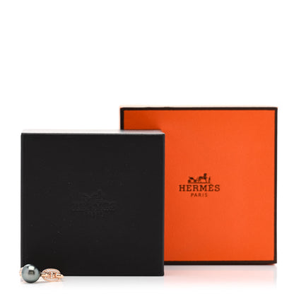 Hermes 18K Rose Gold Diamond Tahitian Pearl Albertine Ring 50 5.25 6 of 6