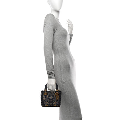 Christian Dior Denim Embroidered Beaded Mini Lady Dior Blue Multicolor 2 of 9