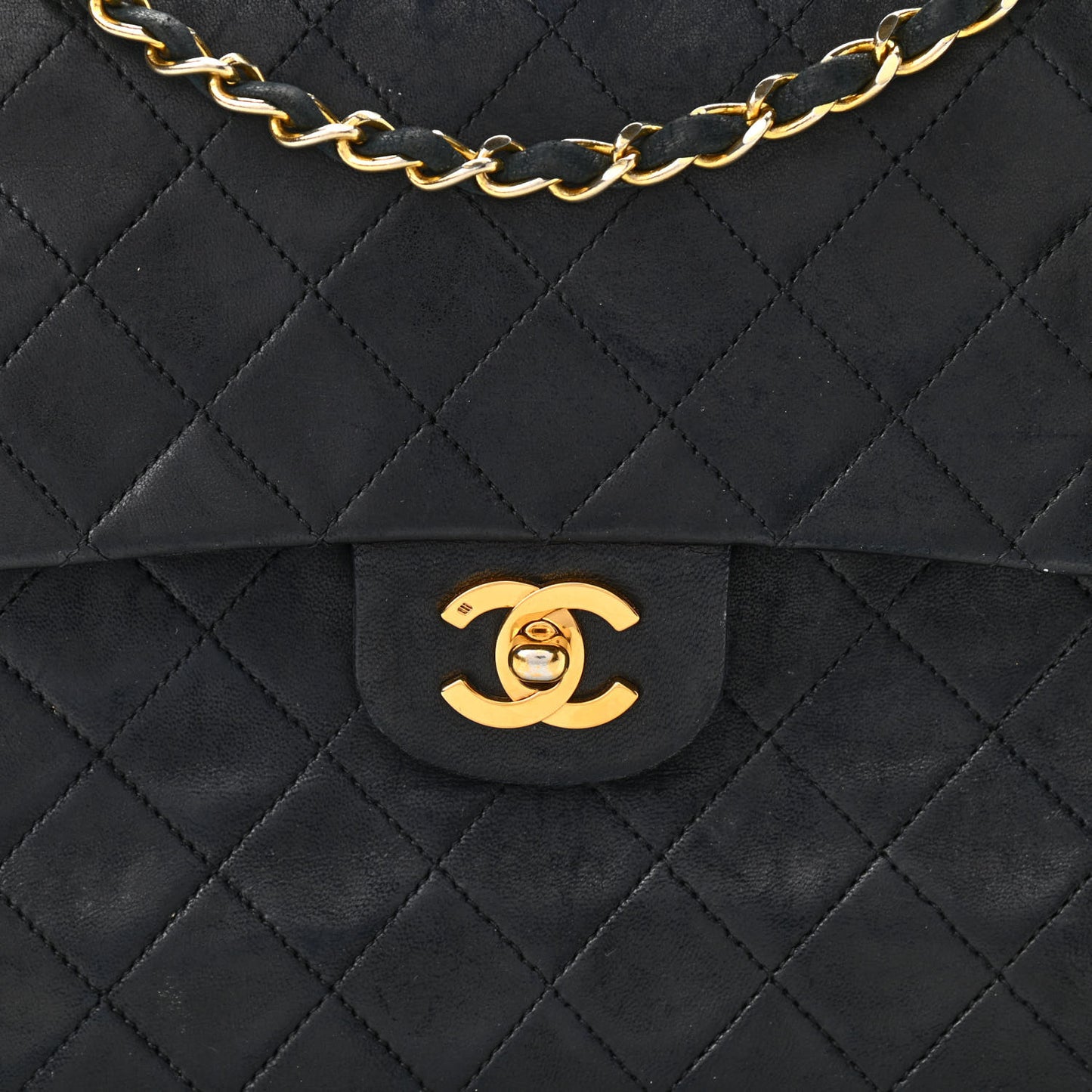 Lambskin Quilted Medium Double Flap Black