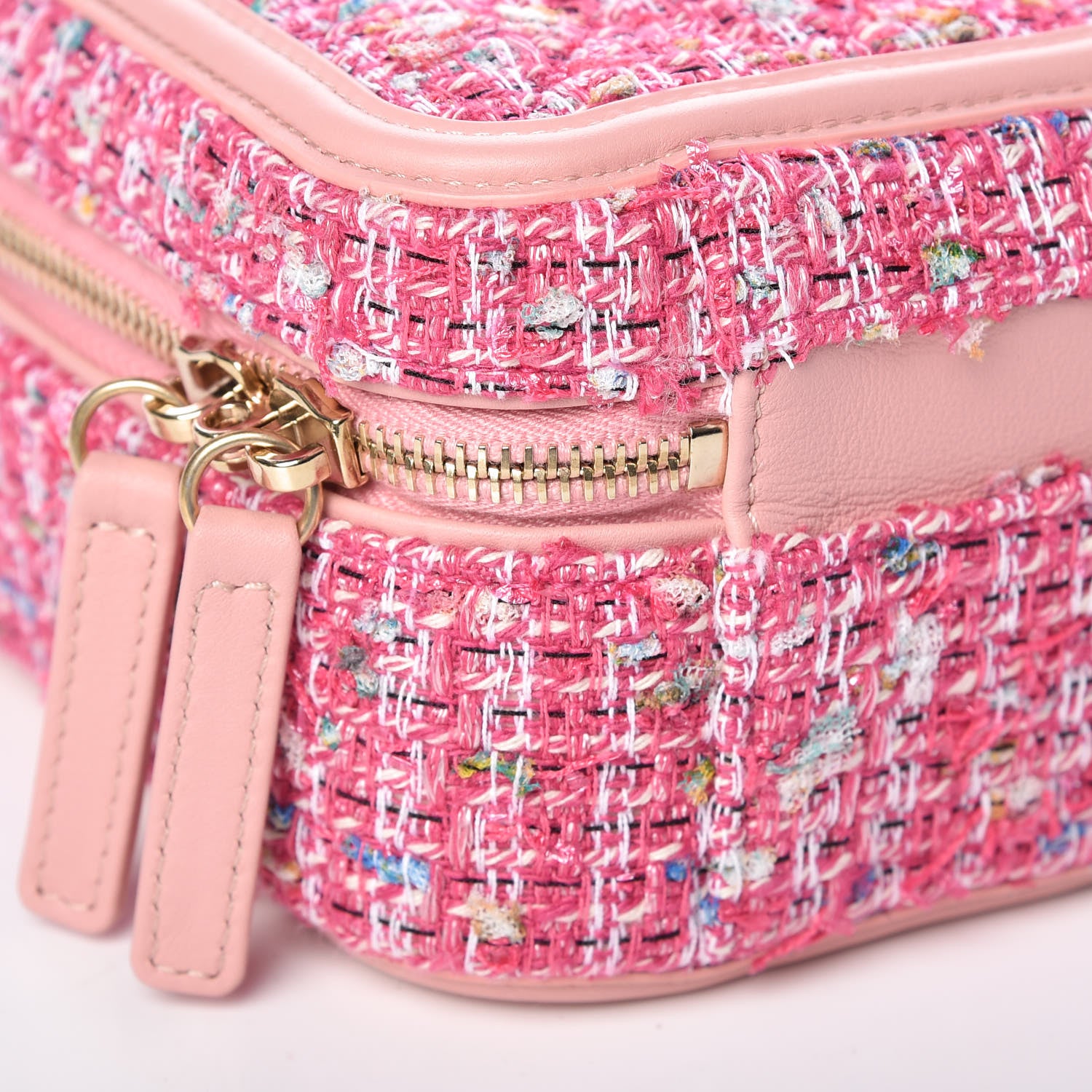 Chanel Tweed Quilted Medium CC Filigree Vanity Case Pink 396037