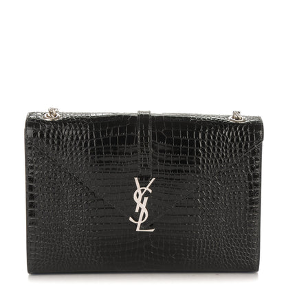 Saint Laurent Calfskin Crocodile Embossed Monogram Large Satchel Black 1 of 8