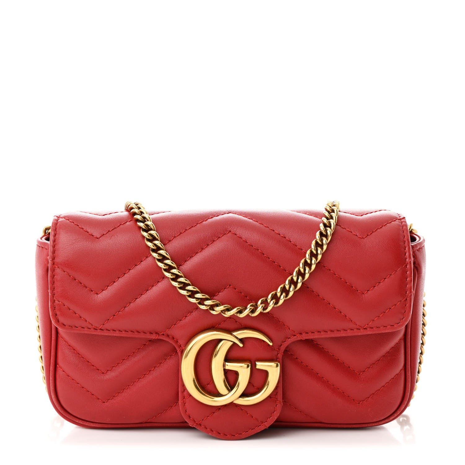Gucci Calfskin Matelasse Super Mini GG Marmont Shoulder Bag Hibiscus Red 1 of 11