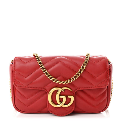 Gucci Calfskin Matelasse Super Mini GG Marmont Shoulder Bag Hibiscus Red 1 of 11