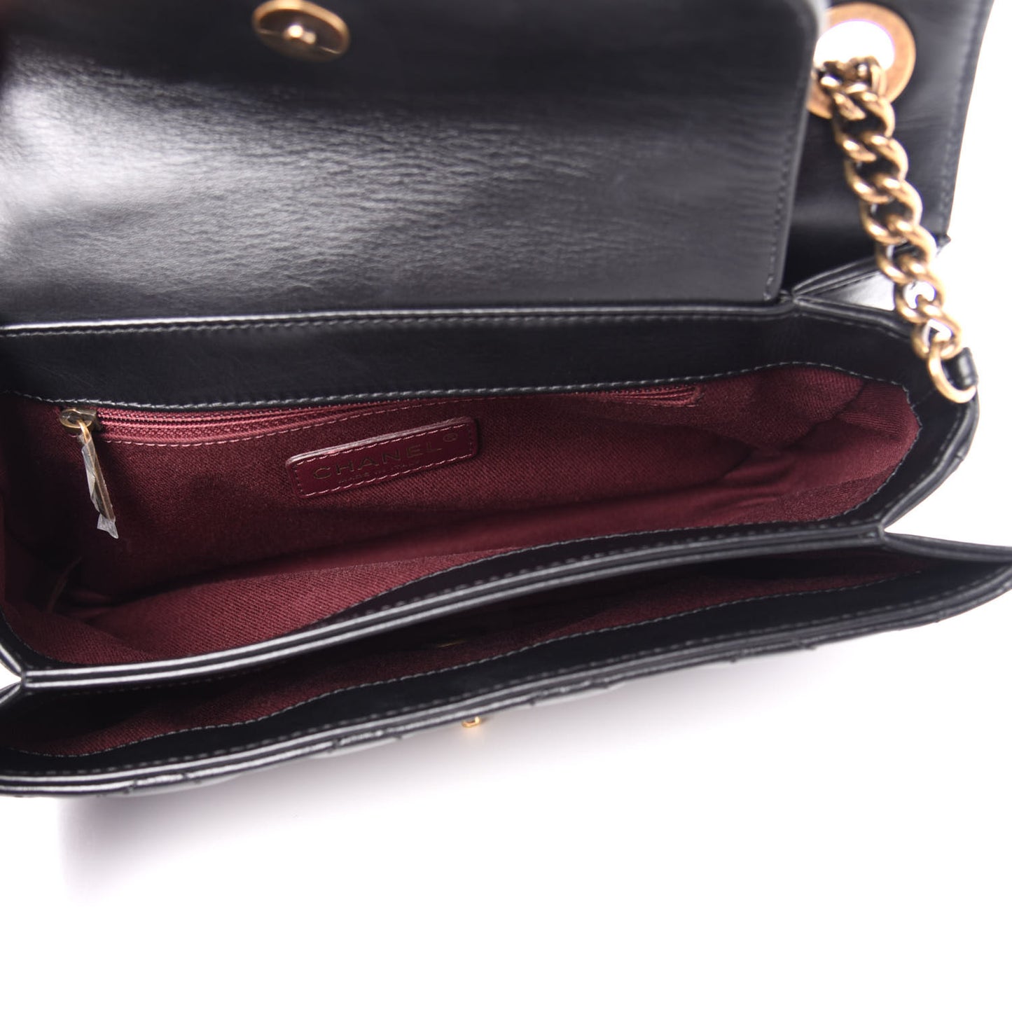 Glazed Calfskin Quilted Medium Perfect Edge Flap Black