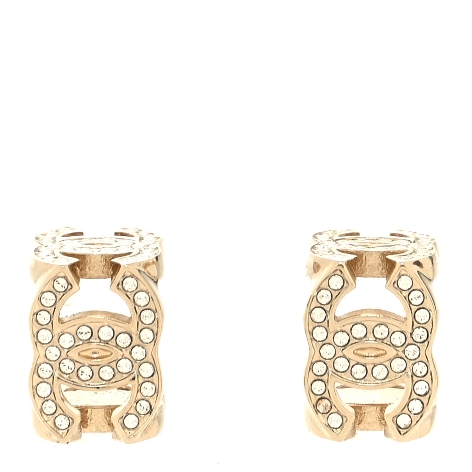 Chanel Crystal CC Hoop Earrings Gold 1 of 4